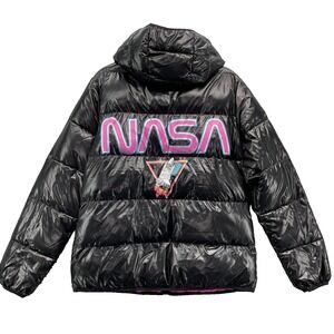 Chic Thread Nasa Puffer Jacket Women Large Shiny Space Fashion Streetwear Winter
